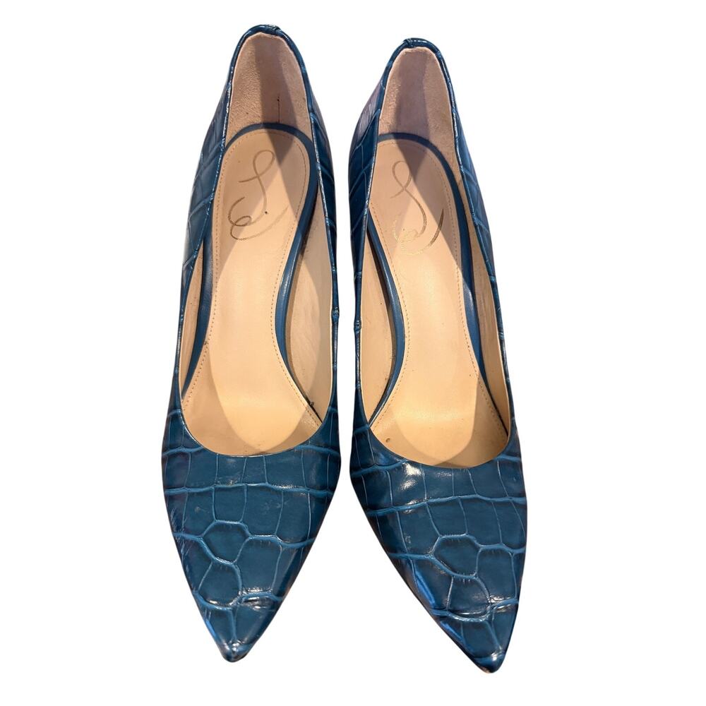 Sam Edelman Blue Croc Embossed Heels Pointed Toe Pumps Womens Size 8